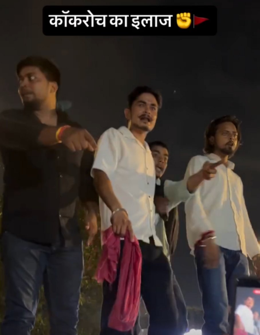 Third from left; Hindutva vigilantes Gaurab Kumar on extreme left and Abhishek Thakur on extreme right.