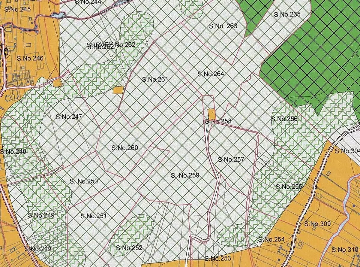 A portion of the land use plan of Salvador Do Mundo village in North Goa. The green zig-zag lines are demarcated as No Development Slopes. (Source: Department of Town and Country Planning)