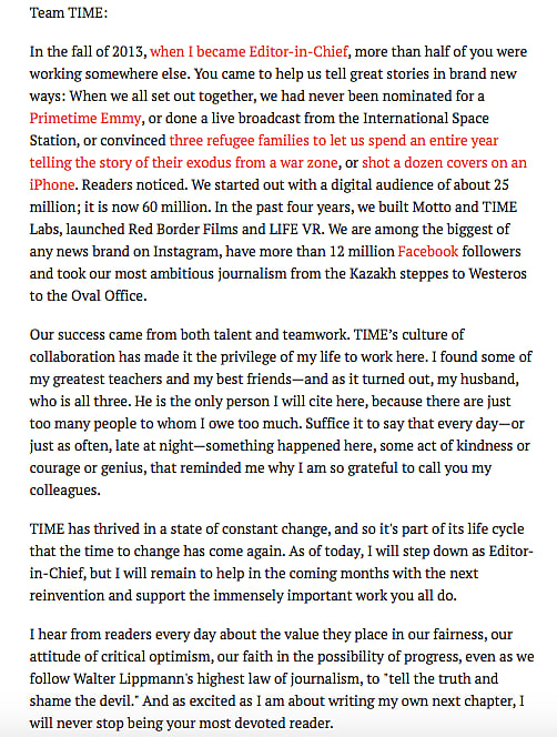 Time magazine’s editor-in-chief to step down