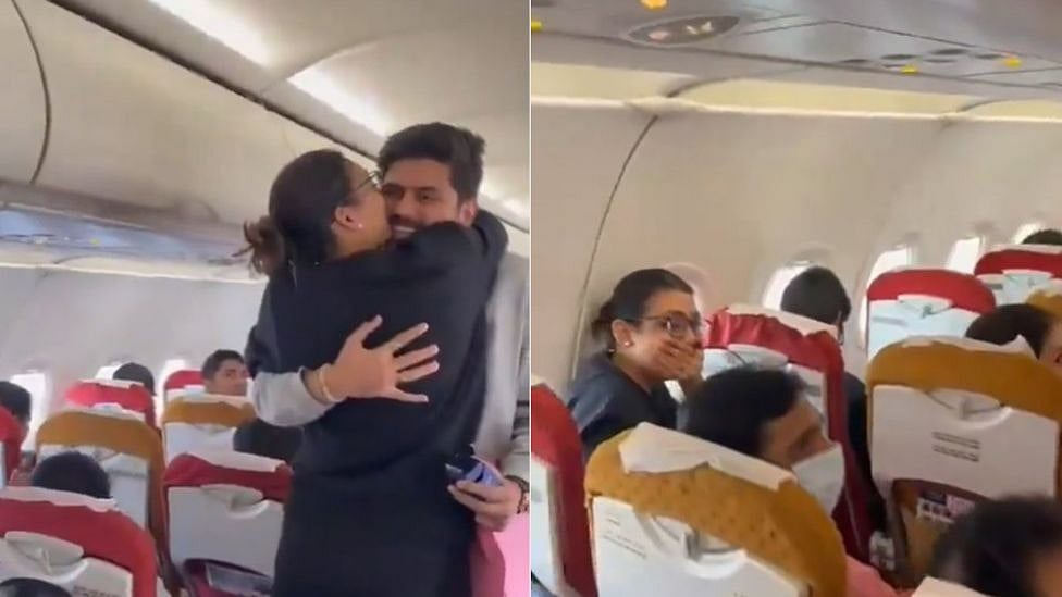 நடுவானில் காதலிக்கு propose செய்த இளைஞர் : அதிர்ச்சியில் உறைந்த பெண் - Viral Video