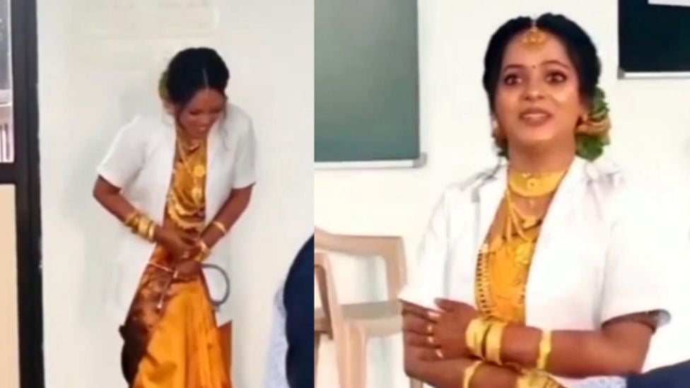 மணக்கோலத்தில் தேர்வறைக்கு வந்த மருத்துவ மாணவி - இணையத்தில் வீடியோ வைரல்