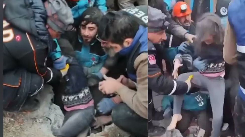 துருக்கி: 12 மணி நேரத்திற்கு பிறகு இடிபாடுகளில் இருந்து உயிருடன் மீட்கப்பட்ட சிறுமி| Video