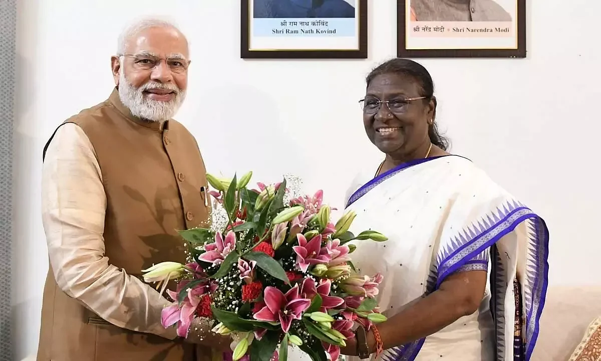 নব নির্বাচিত রাষ্ট্রপতি দ্রৌপদী মুর্মুর সাথে প্রধানমন্ত্রী মোদী