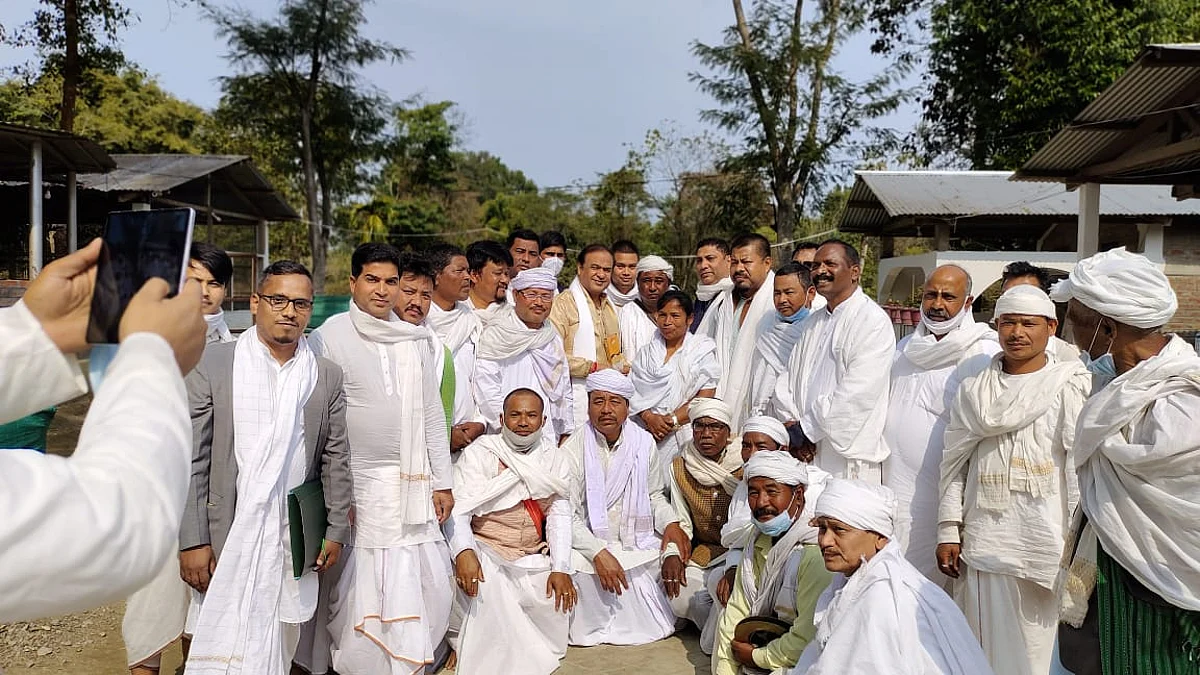 CM Sarma at Disam Dev Satra in Doomdooma’s Dahatiya village | Image: Twitter/Himanta Biswa Sarma