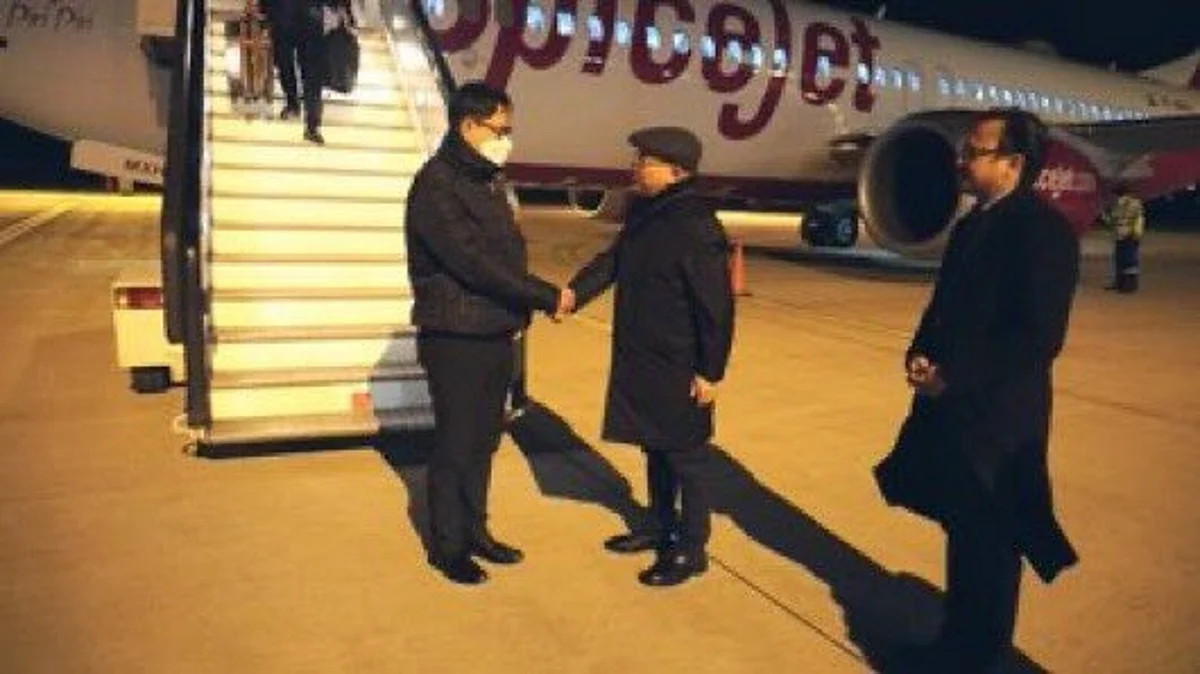Kiren Rijiju arrives at the Kosice airport