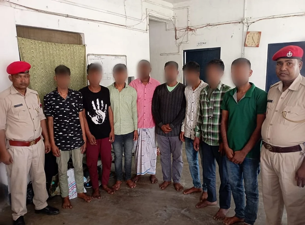 The eight accused in the murder of a person at Barpeta in Assam.