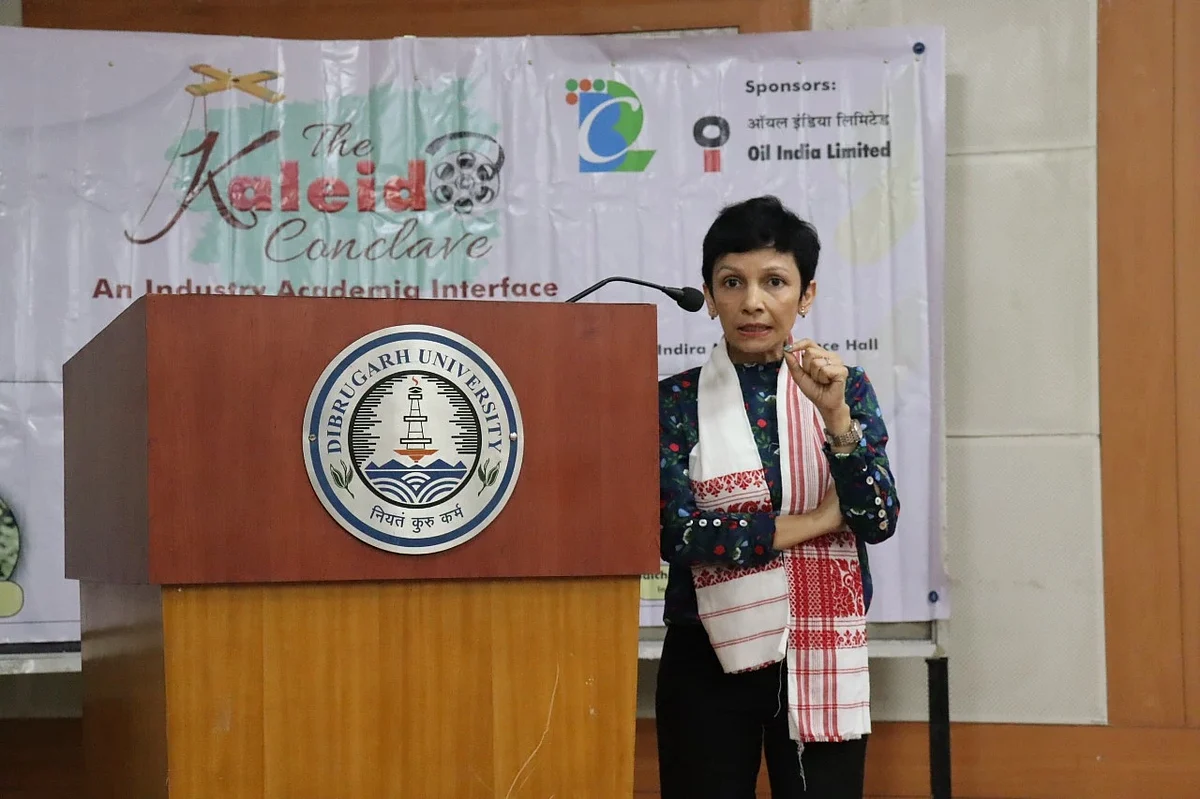 Oineetom Ojah speaking at 'The Kaleido Conclave' organised by CSJMC, Dibrugarh University