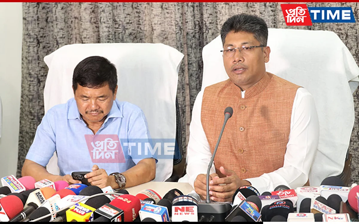 Pijush Hazarika addressing media in Assam's Karbi Anglong