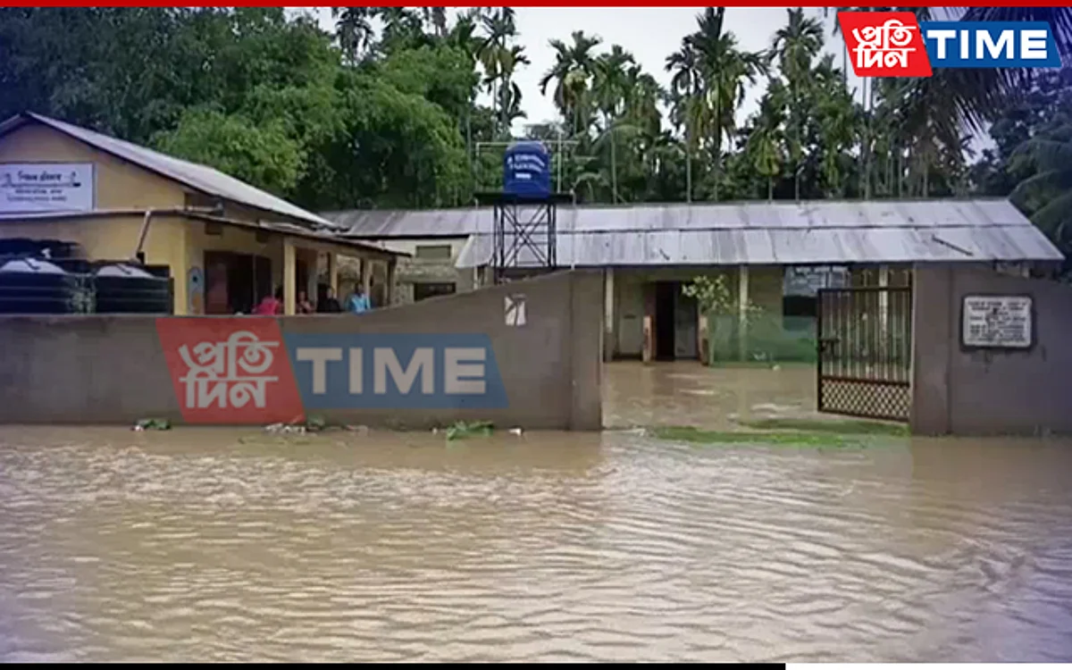 Flood waters in Kampur in Assam