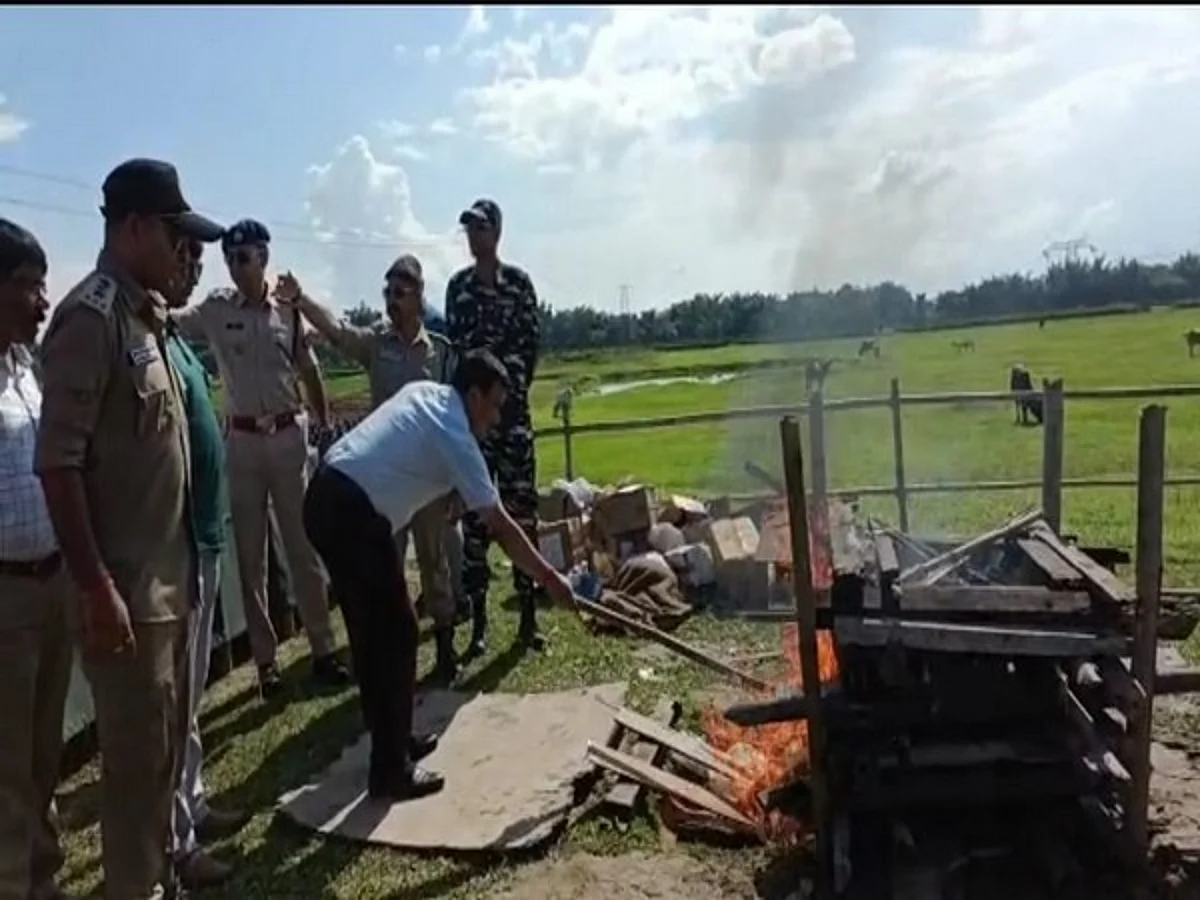Assam Police destroy drugs in Biswanath | Photo credit: ANI