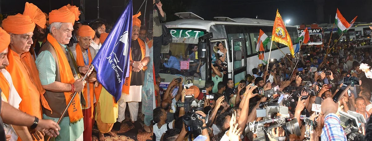 Lt Governor Manoj Sinha flags off first batch of Amarnath Yatris in Jammu