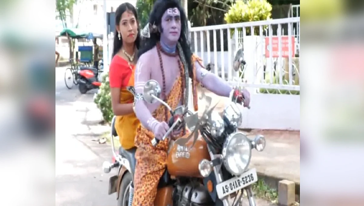 Birinchi Bora and Parishmita enacting as Lord Shiva and Goddess Parvati in Nagaon