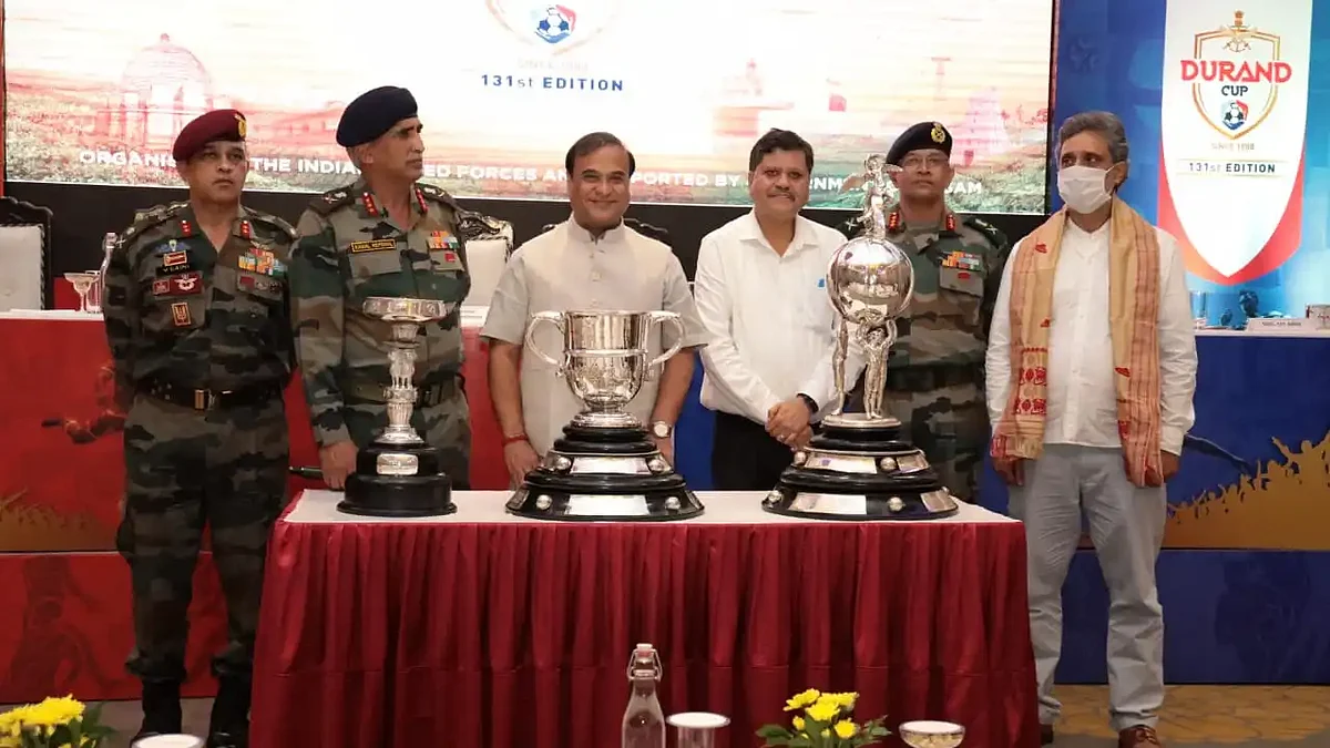 Assam CM unveiled the three Durand Cup trophies | Image: Twitter/ Himanta Biswa Sarma