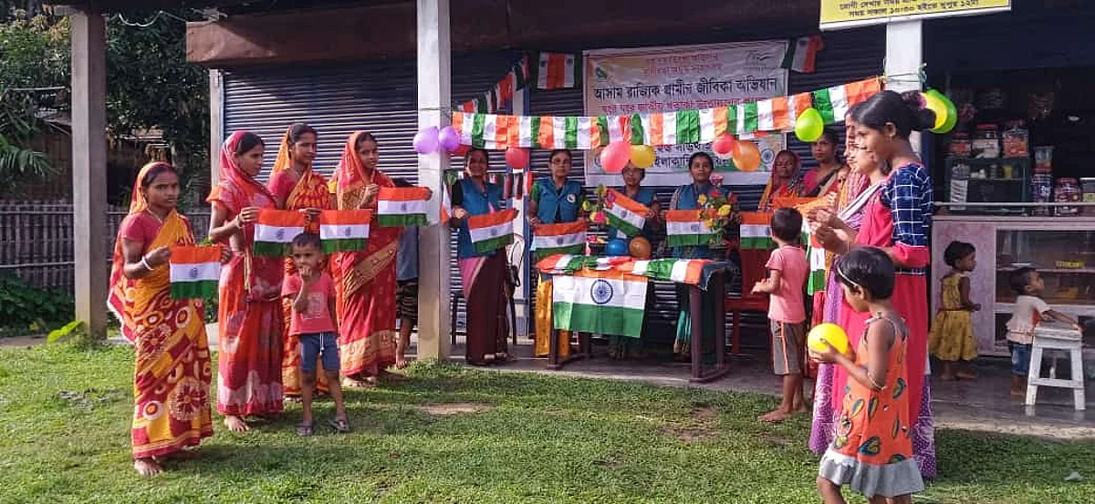 Women stiches National Flags in Assam