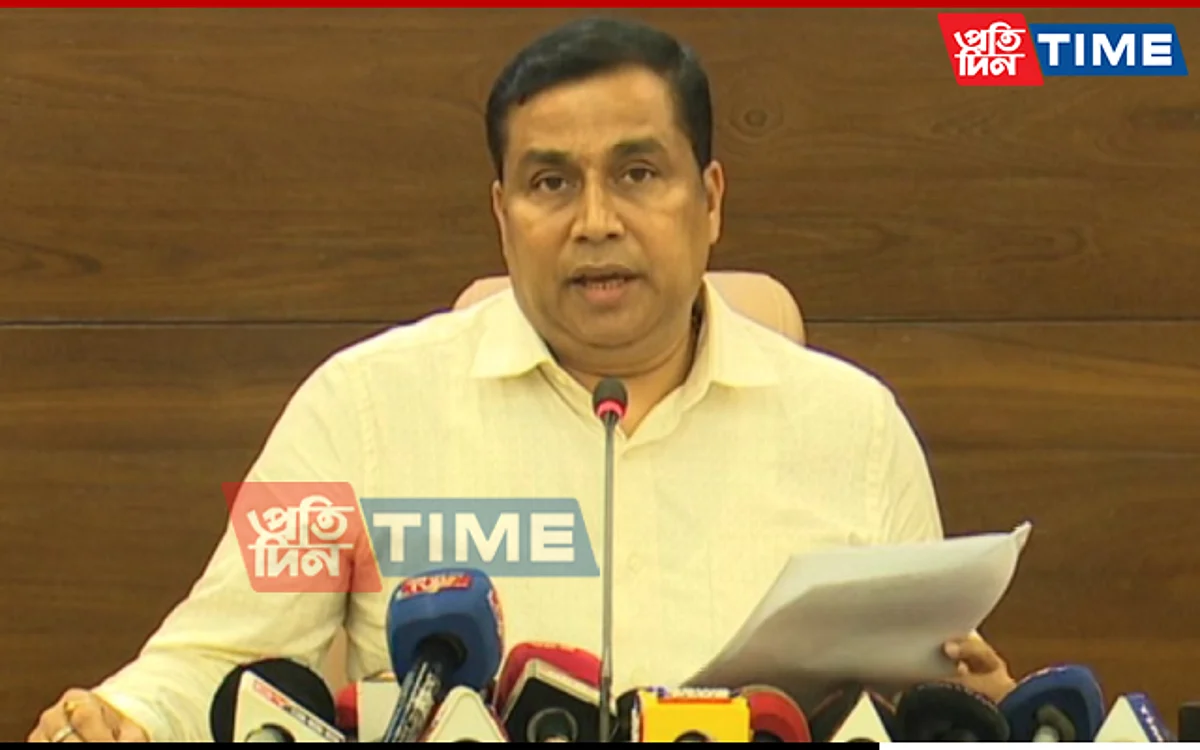 Assam cabinet minister Jayanta Mallabaruah addressing the media after today's cabinet meeting