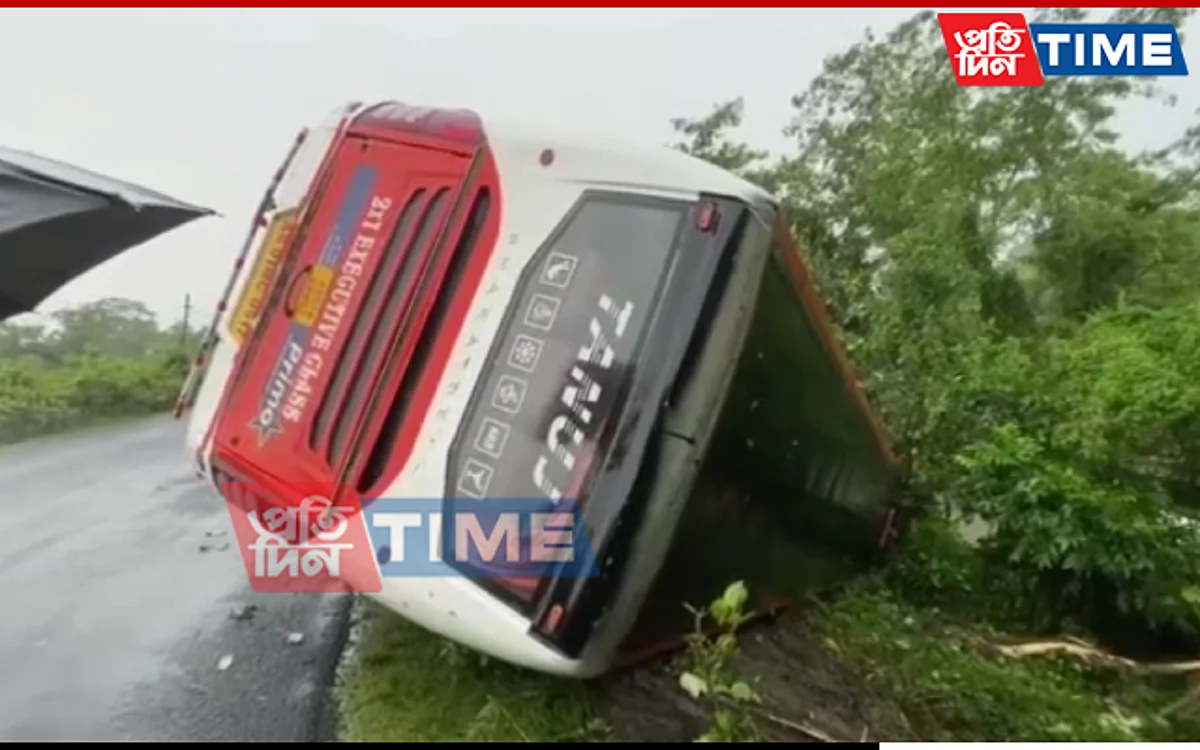 A night bus turned over on the roadside in Sivasagar injuring 10 people