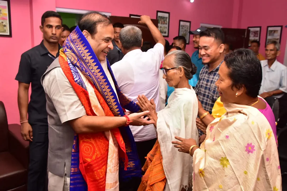 The Assam CM met with the family of Bodofa Upendranath Brahma in Kokrajhar | Image: Twitter/ Himanta Biswa Sarma