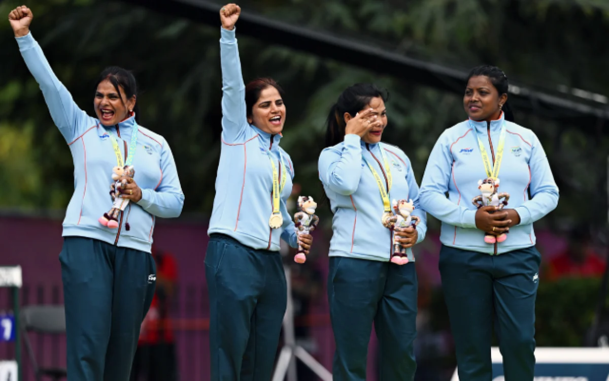 The women's lawn bowls team that won a historic gold at CWG 22 | Image: ANI