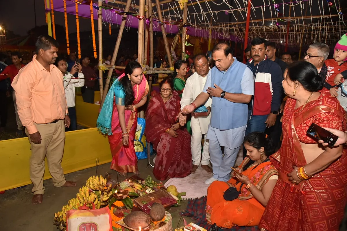 Assam CM Himanta Biswa Sarma at Pandu Ghat in Guwahati on Chhath Puja