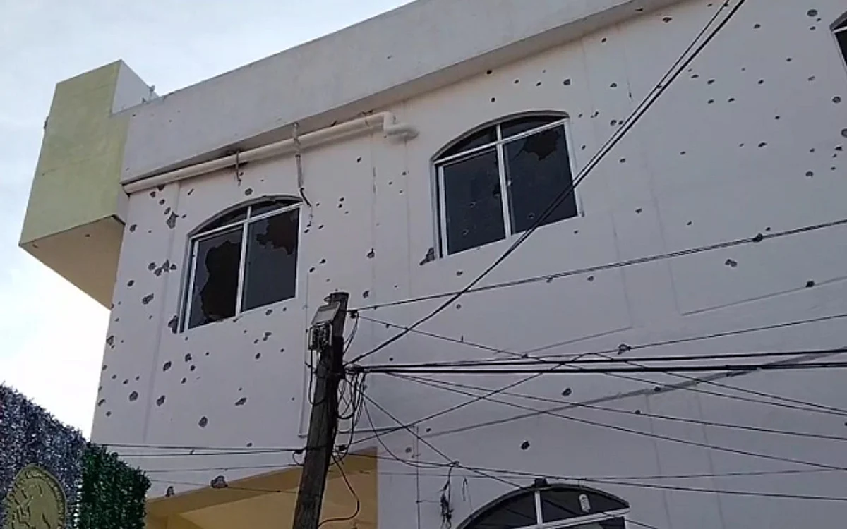 The buildings in Mexico's Guerrero riddled with bullet marks following mass shooting