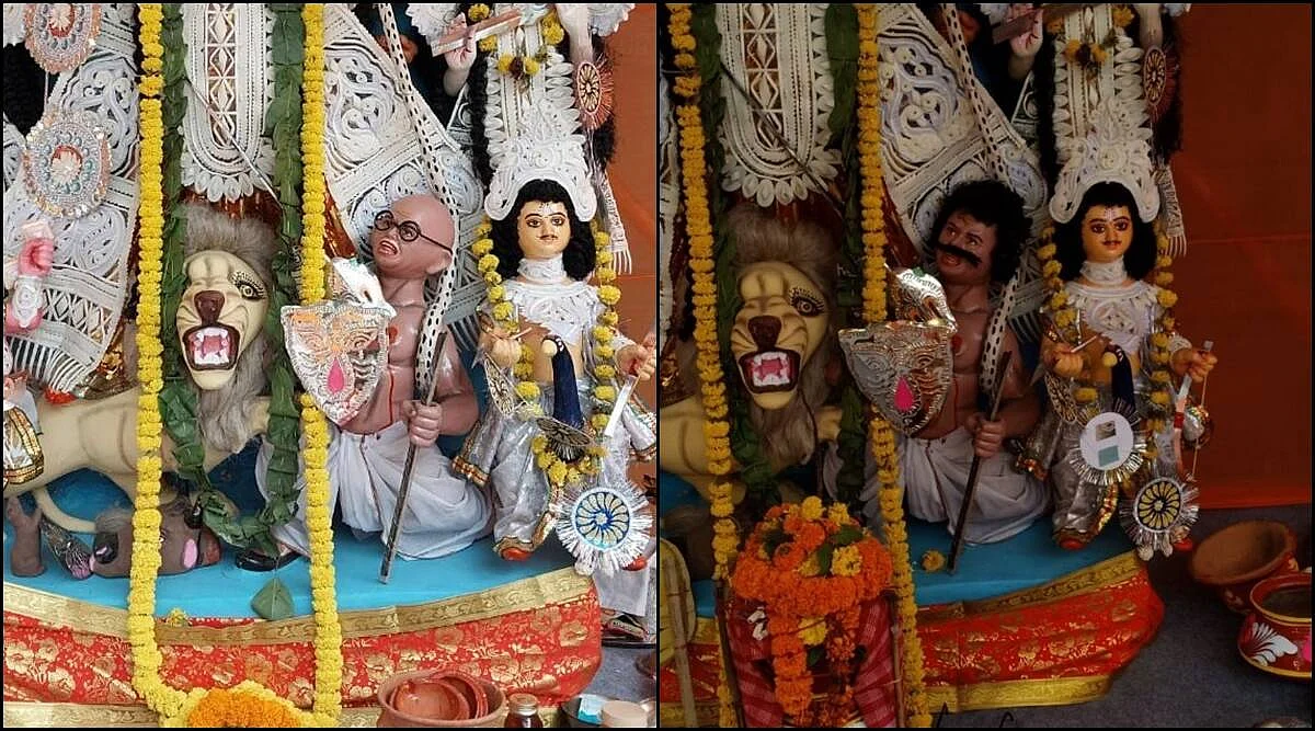 Gandhi Look-Alike ‘Asura’ with Durga Idol