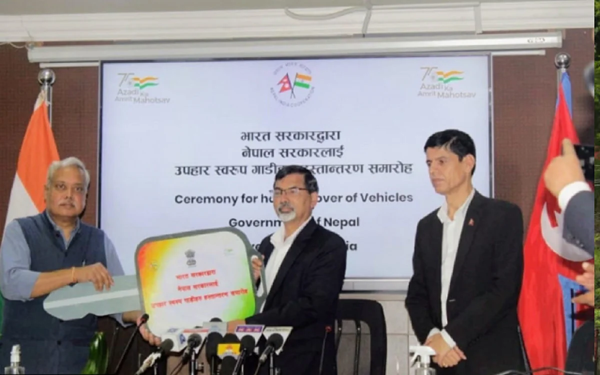 The Indian ambassador to Nepal handed the vehicles to finance minister