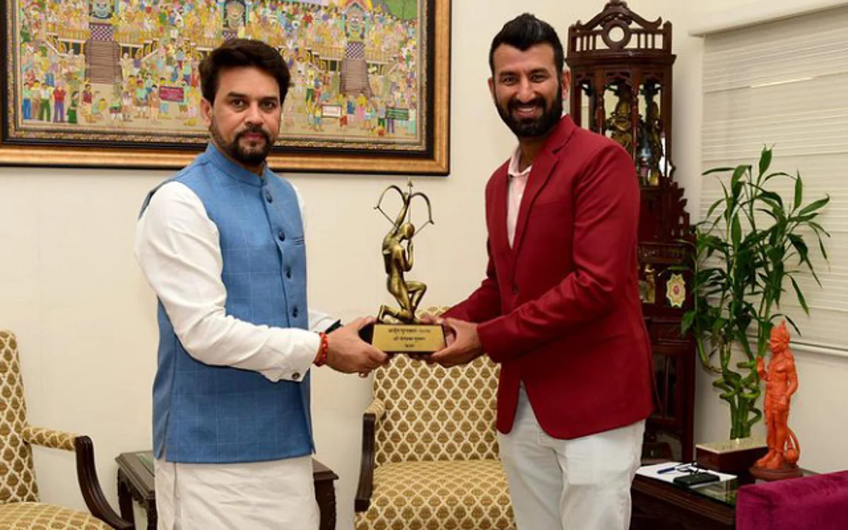 Indian batter Cheteshwar Pujara received the Arjuna Award | Image: Twitter/ Cheteshwar Pujara