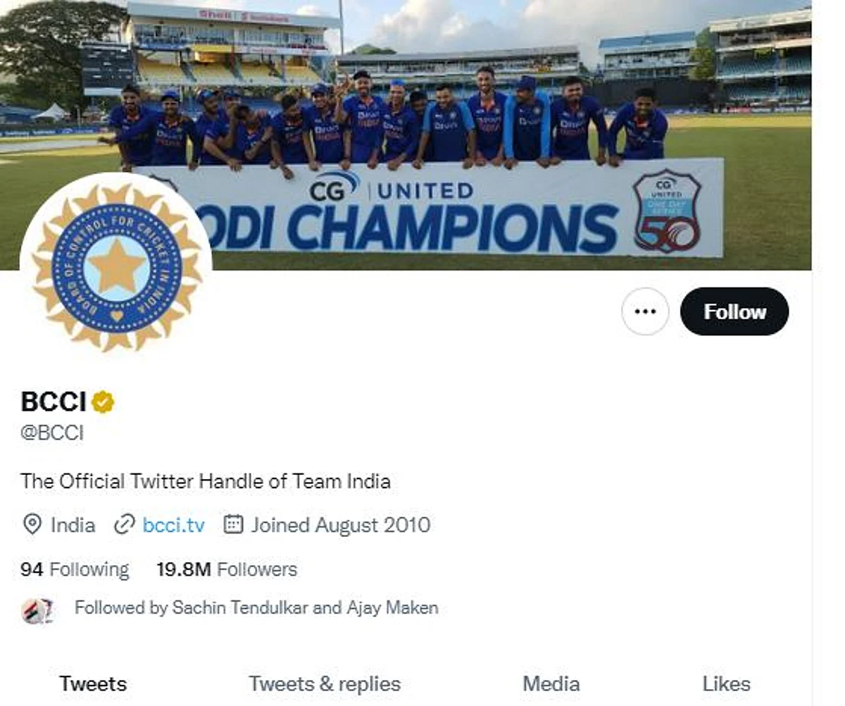 Official Twitter account of BCCI with Gold tick