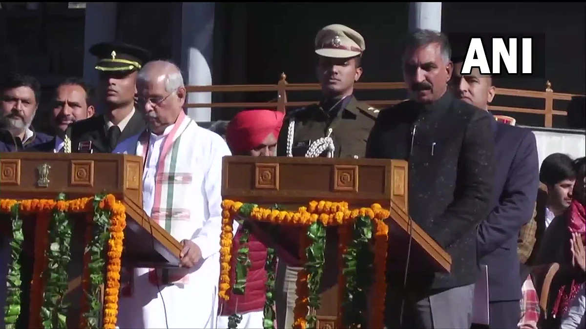 Sukhwinder Singh Sukhu takes oath as new Himachal Pradesh chief minister | photo credit: ANI
