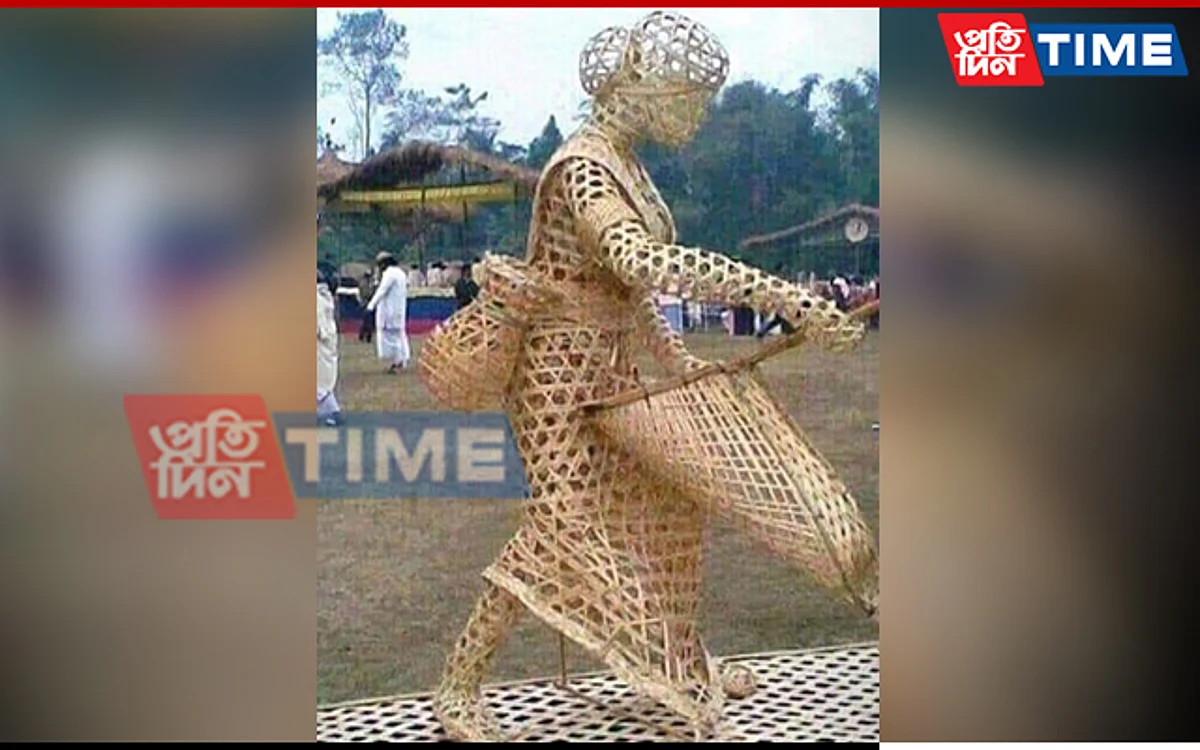 Woman with Jakoi Khaloi Bamboo Art