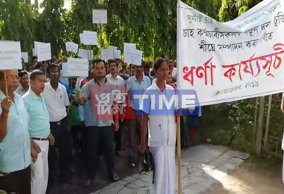 Tea workers protest in Barfalang Tea Estate