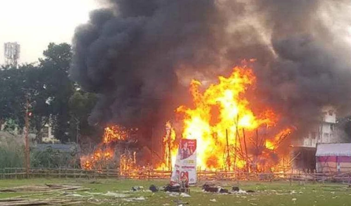 Kolkata: Fire Guts Puja Pandal Before Immersion