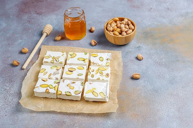 organic homemade nougat made with honey pistachio top view114579 8144