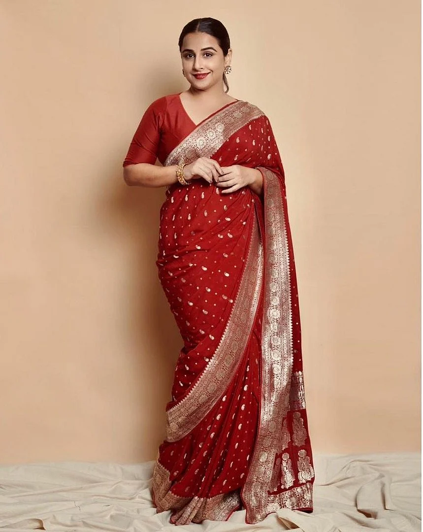 Vidya Balan in a red chanderi saree by Gaurang