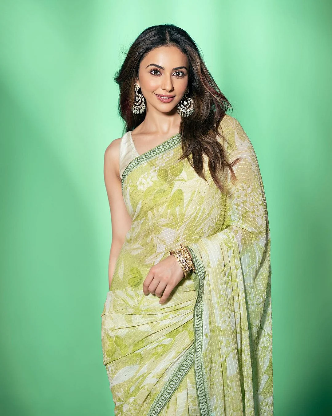 rakul preet in leaf print green saree