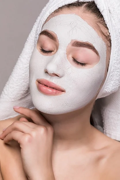beauty portrait woman towel head with white nourishing mask creme face white wall isolated skincare cleansing eco organic cosmetic spa relax concept231208 1539