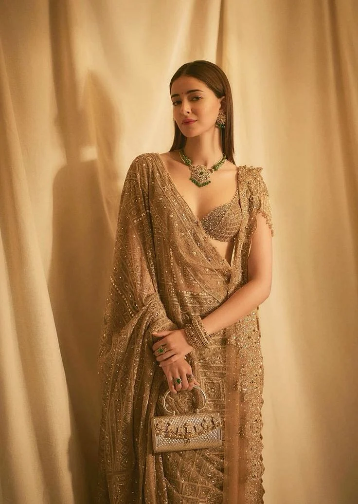 Golden Saree Ananya pandey