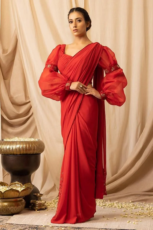 Red Organza Saree with Pleats
