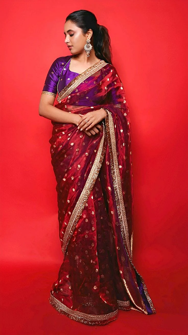 Red Organza Saree 2