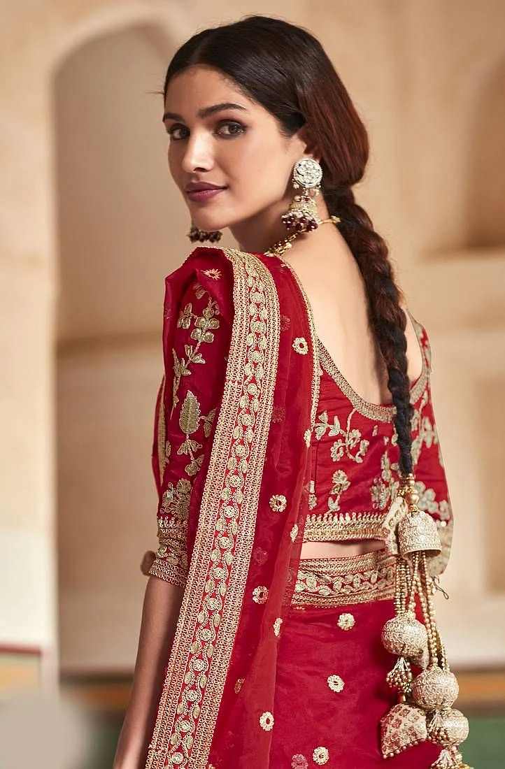 Red Organza Saree with Golden Border