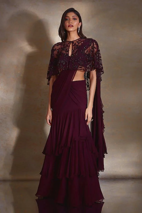 Burgundy Saree Designs 10