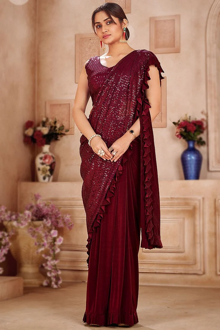 Burgundy Saree Designs 5