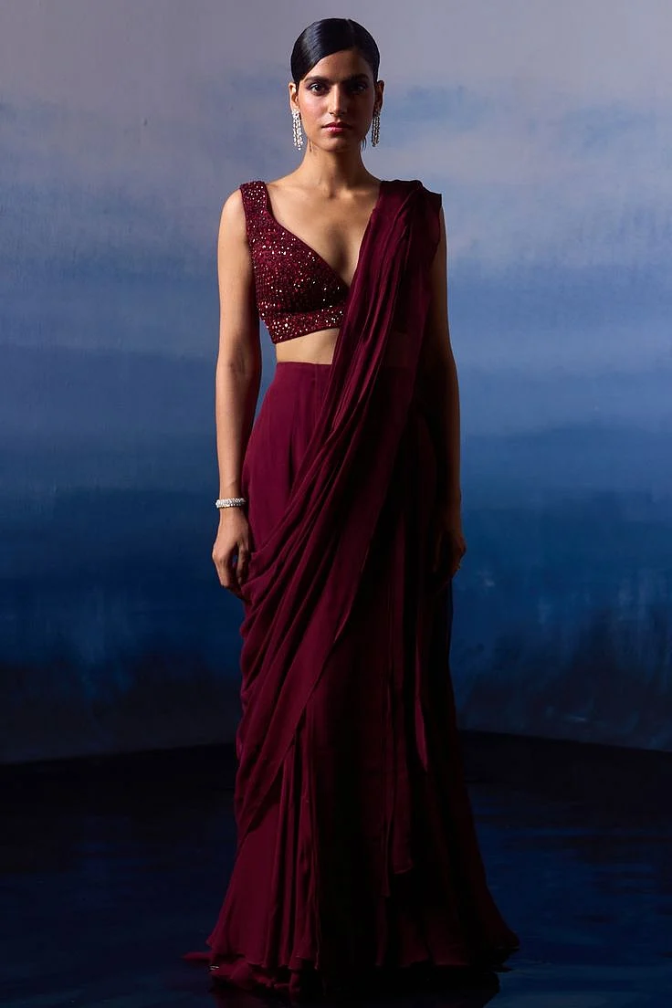 Burgundy Saree Designs 4