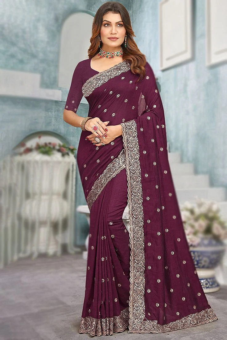 Burgundy Saree Designs 3