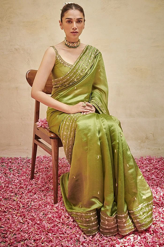 Olive green saree