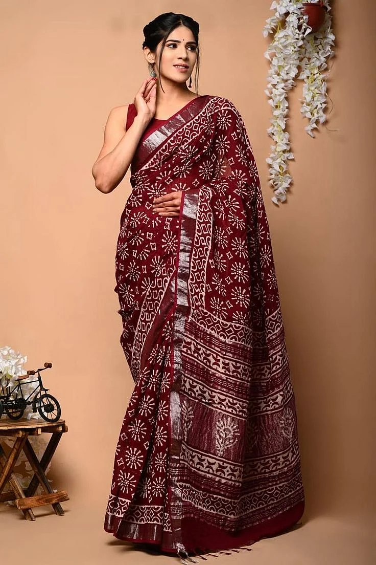 Block Hand Print Saree 10