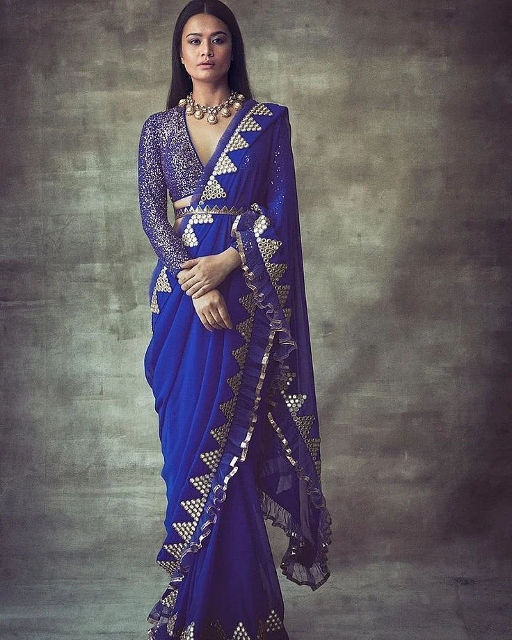 Royal Blue Embroidered Saree
