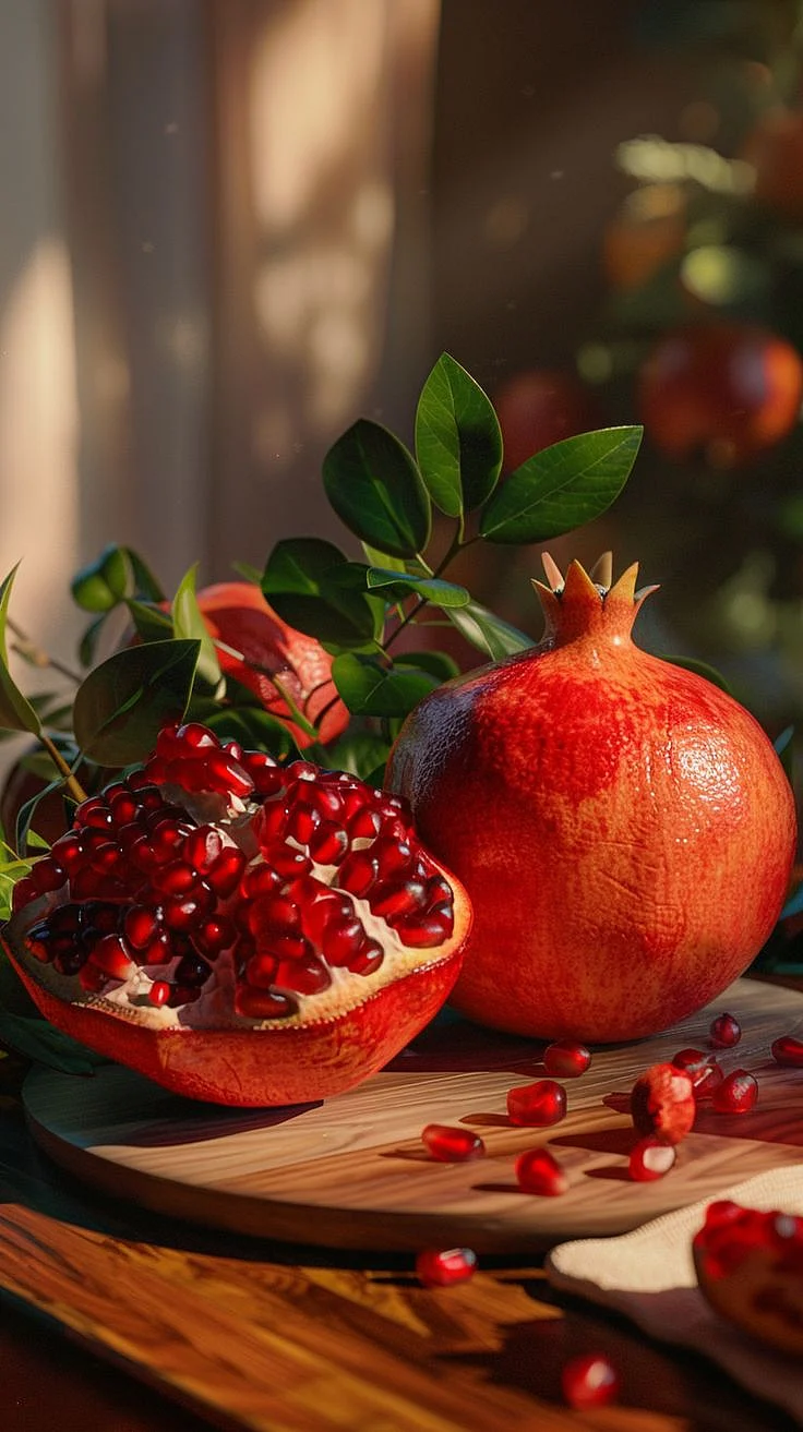 Pomegranate on Table Rendered in 3D Pixar Style