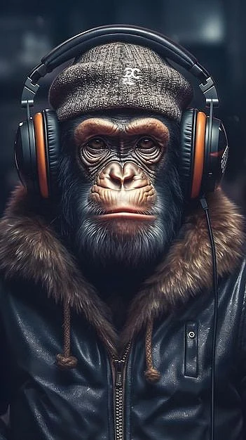 Premium Photo Monkey wearing a jacket and headphones