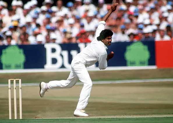 Kapil Dev of India bowling